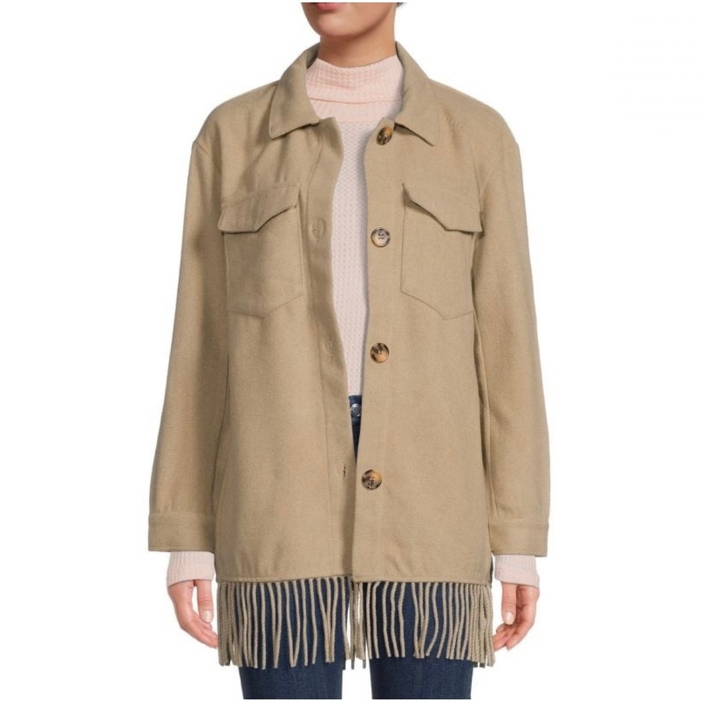 Laundry by Shelli Segal NWOT Tan Fringe Trim Shacket